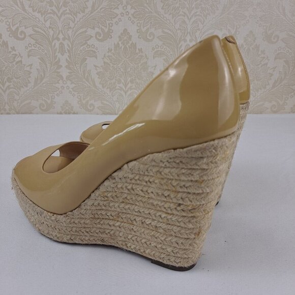 Vince Camuto Totsi Size 8M Nude Patent Leather Espadrille Wedge Heels Peep Toe - Picture 4 of 13